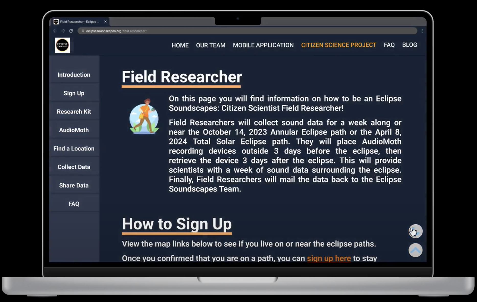 Field research training page dark mode redesign image