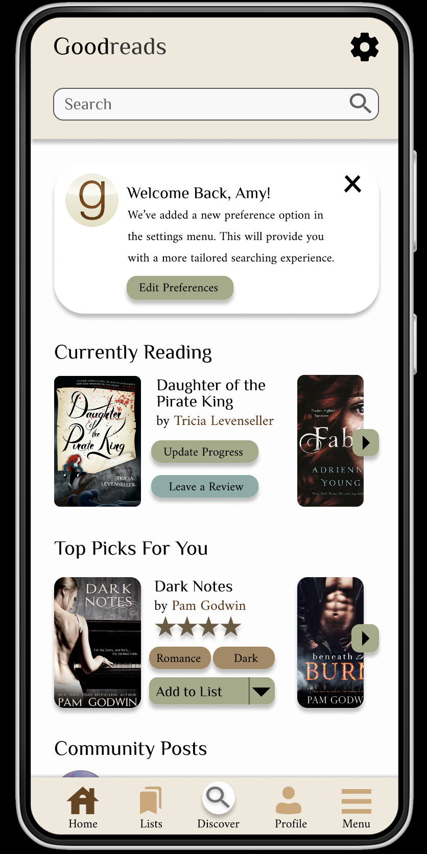 Goodreads homescreen redesign image